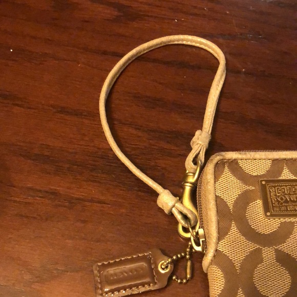 Coach Poppy Signature Op Art Khaki Brown Tan Zip Wristlet Small - Picture 4 of 6